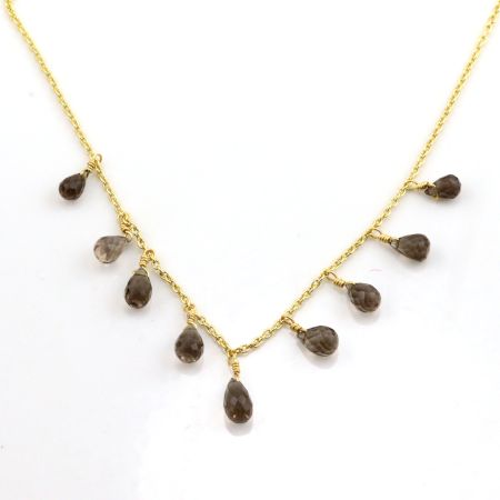 Smoky Drop stone necklace, Brass with 22k gold plated necklace, Handmade jewelry